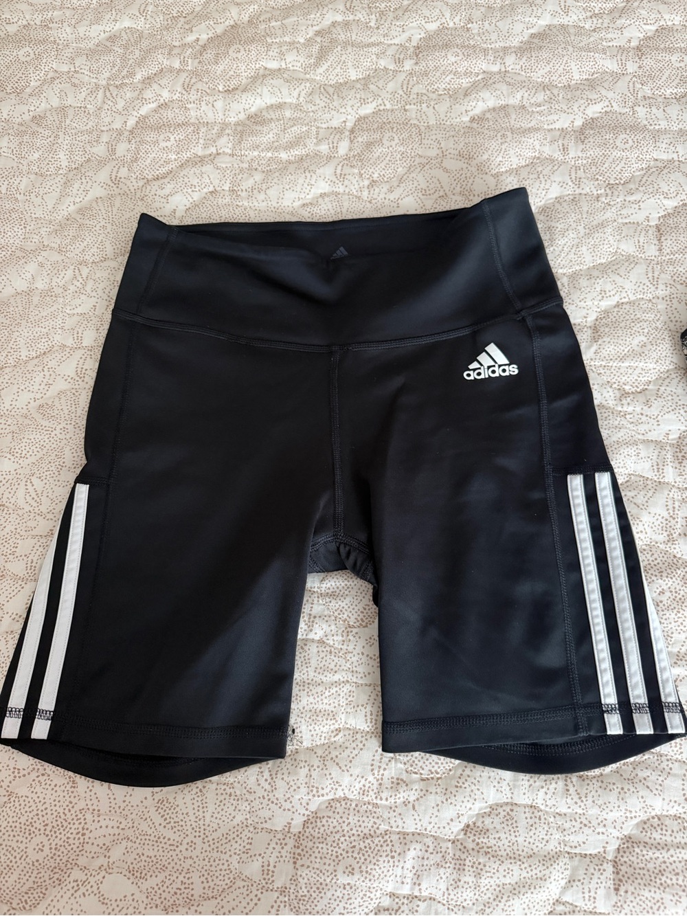 adidas Black Athletic Bike Shorts with White 3-Stripes
